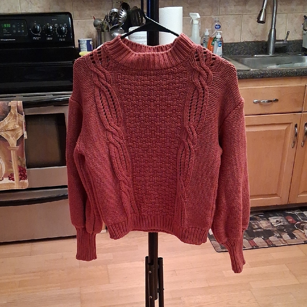 Wish Brick Red Cable Knit Turtleneck Sweater